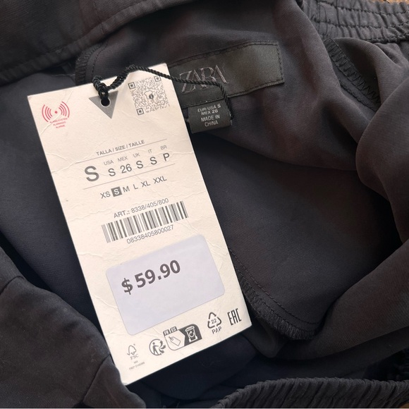 Zara black wide-leg pull-on trouser pants size S - Picture 5 of 13